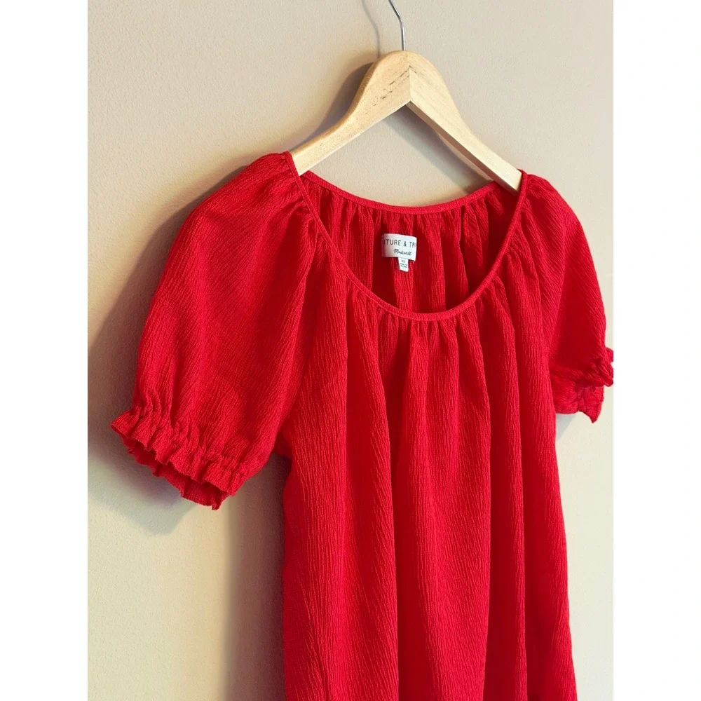 Madewell Red Puff Sleeve Ruffle Cuff Scoop Neck Top XS